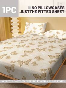 1pc Minimalist Modern Butterfly Print Brushed Fitted Sheet, Bedroom Printed Bed Cover, Mattress Cover, Mattress Protector, Bedding Set (Excluding Pillowcase)