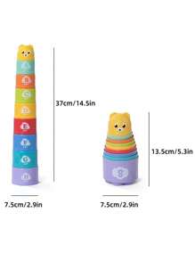 9pcs/Set Teddy Bear Stacking Cups/6pcs Set Stacking Cups Children Toys, Stacking Game Educational Toys, 3D Color Recognition Number Letter Matching Layer Nesting Cups Toys, For Beach, Bath, Christmas, Halloween, Easter Gifts (Random Color)