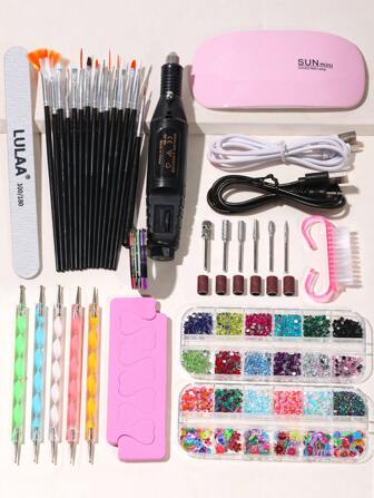 LULAA 31 件套美甲工具套装 - 美甲灯、指甲刷、点画笔、指甲宝石、手指分离器、金属条纹胶带、修甲刷、指甲锉、角质层推刀