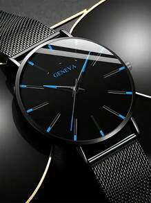 4 件套合金表带超薄石英手表套装，适合男士，商务休闲 - 送给父亲的礼物之选 - 黑色 - 查看 4