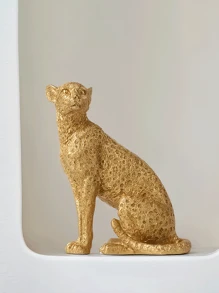 1件豹纹蹲姿桌面装饰摆件树脂材质复古风格手工艺品摆件适用于书房、玄关、办公室、酒店装饰 - 金色 - 查看 2