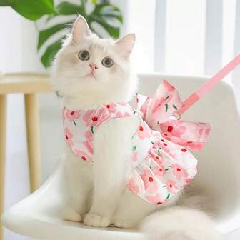 Pet Kitty/Puppy Princess Style Leash Dress, Suitable For Munchkin, Ragdoll, Scottish Fold, Poodle, Samoyed, With Attached Leash