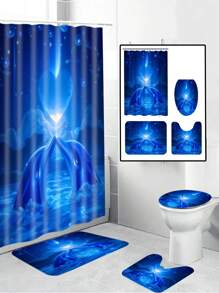 1/4pcs Heart-Shaped Moon & Dolphin Pattern Printed Waterproof Shower Curtain Set, Including 12 Hooks, Bath Mat, U-Shaped Toilet Cover, Ocean Elements, Decorative For Bathroom, Modern Home Decor, Machine Washable, Suitable As Gift Mother's Day Flowers,Personalized Gifts For Mom,Last Minute Gifts,Mother's Day Ideas,Mothering Sunday Gifts,Handmade Cards For Mum,Best Mother's Day Gifts Under $50