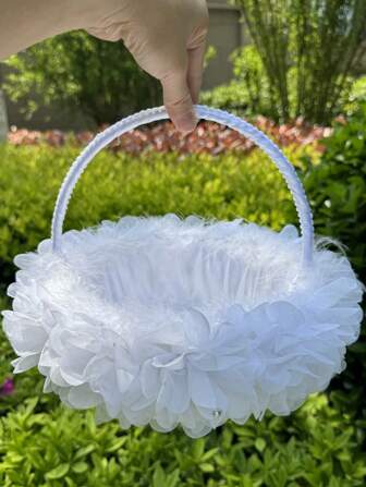 1 件装 大号花童花篮 婚礼仙女婚礼花篮 象牙花瓣五彩纸屑糖果派对用品水果篮家居装饰