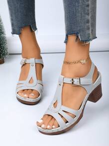 1 Pair Women's Platform Buckle Strap Sandals, Versatile Flat Comfortable Sporty Beach Shoes, Vacation Style Casual Shoes For Daily Wear, Fashion Minimalist Leisure Shoes