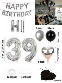 580pcs Black & Silver Balloon Garland Birthday Set, 40" Oversized Foil Number Balloons, Black Rose Petals, Suitable For Men & Women 16th, 18th, 20th, 21st, 25th, 30th, 35th, 45th Birthday Party Decorations