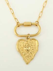 1pc Luxury Gold Stainless Steel Heart Pendant Necklace, Elegant Design Suitable For Daily Wear, Gift For Mother's Day