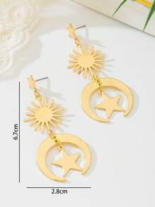 1 对镀金星星和新月吊坠耳环，女士珠宝 - 金黃色 - 查看 5