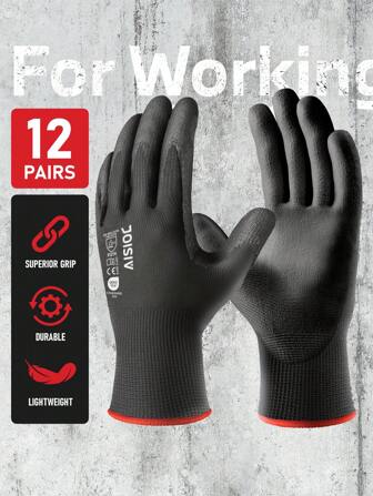 JOISIV 12 Pairs Safety Work Garden Gloves PU Coated, Seamless Knit Glove With Polyurethane Coated Smooth Grip On Palm & Fingers, For Men And Women, Ideal For General Duty Work