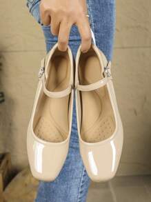 Women Square Toe Slip-On Casual Comfortable Rhinestone Buckle Chunky Heel Soft Bottom Work Shoes