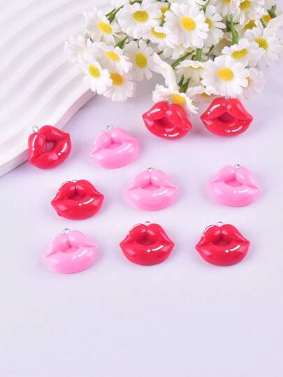 10pcs Assorted Lips Shape Resin Pendant Charm, DIY Jewelry Accessory For Earrings, Necklaces, Keychains
