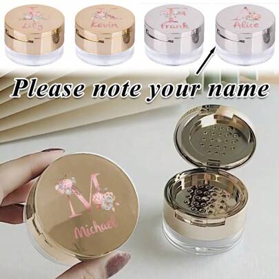 Customized Name Cylindrical Makeup Puff Box With Built-In Mirror Compact Size Powder Puff Case Holder With A Soft Cosmetic Puff Flip Lid Design Beauty Tool Ideal Beauty Companion Perfect For All Ages,For Holiday Beach, Bathroom Collection, Bedroom Collection, Large Capacity