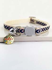 1pc Embroidered Butterfly Pattern Pet Collar Pendant With Bell Decoration And Adjustable Cat Face Buckle, Suitable For Small Dogs And Cats