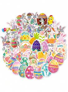 50 piezas de pegatinas holográficas con lindos conejos de Pascua, autoadhesivas, decoración de regalo de Pascua, pegatinas para huevos de Pascua DIY