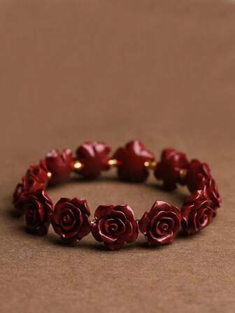 Cinnabar Rose Elastic Bracelet DIY Beads Bracelet New Fashion Women Bracelet Jewelry Gift 8mm