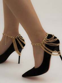 1 szt. Wielokolorowa bransoletka na kostkę w stylu hip-hopowym dla kobiet, przesadna geometryczna bransoletka na kostkę z metalowym łańcuszkiem, jednolity kolor ze stopu cynku, seksowny design