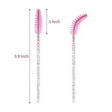 100 Pcs Disposable Mascara Wands, Crystal Eyebrow Spoolies Brush For Eyelash Extensions, Pink Lash Brushes With Container