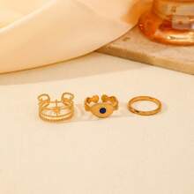 3 件/套可调节不锈钢金色星星和月亮硬币戒指套装 - 星月錢幣套裝 - 查看 4