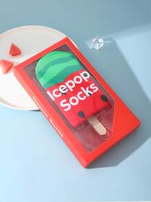 1 Pair Unisex Watermelon & Ice Cream Design Socks, Creative Unique Gifts, Soft Comfortable Breathable, Suitable For Valentine's Day, Ramadan, Mother's Day, Father's Day, Back To School, Easter, Family Gatherings, Casual Home, Couples, Birthday, All Seasons, Colorful Socks