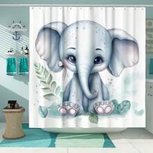 1PC Gelukkig Moederdag Thema Douchegordijn, Dagelijkse Leuke Stijl Douchegordijnset, Waterdichte Doek Douchegordijn, Cartoon Olifant Patroon Bedrukt Badkamer Gordijn Decoratie (Multi-Kleur, 180cm X 180cm)