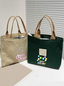 Aangepaste grafische student all-match tote bag, nieuwe canvas handtas, canvas tote bag-ontwerp voor dames, schattige tas met berenlogo