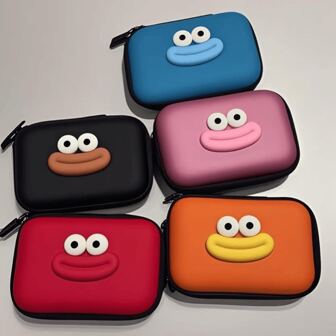 1 pieza Estuche con cremallera estampado con diseño de dibujos animados, para auriculares, cargadores, labiales, llaveros, anillos y otros artículos pequeños, conveniente para accesorios de viaje