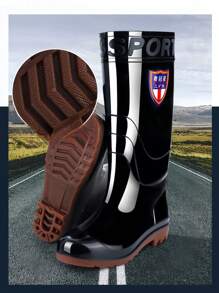 1 Pair Men's High-Top PVC Rain Boots With Non-Slip Rubber Soles, Waterproof, Comfortable - Black - View 9