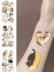 Cute Cartoon Cat Boys Girls Temporary Stickers, Color Random New Personalized Decorative Stickers For Scrapbooking, Waterproof Fake Body Painting Stickers, Rectangular, Lasts 2-5 Days, Funny Arms, Cartoon Fashion Y2k Stickers, Stationery Stickers, Children's Day, Easter Gifts , Back To School Gifts - Multicolor - View 6