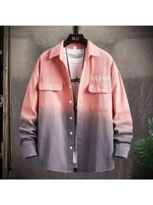 Stylish And Casual Men's Gradient Shirt Jacket For Spring And Autumn Loose Fit Long Sleeve Lettered Shirt