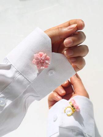 2 件衬衫纽扣套花朵袖扣套花朵袖扣夹纽扣适用于礼服婚礼礼服装饰纽扣服装配饰礼品