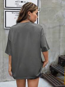 宽松款女式休闲西部牛仔图案圆领短袖 T 恤