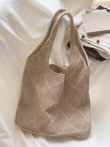 Damska torba na ramię z dzianiny Hollow Knitted, prosta torebka szydełkowa, lekka, swobodna, pusta, szydełkowana torba w stylu wakacyjnym dla nastolatek, idealna na studia, na zewnątrz, w podróż, na wycieczki, na wakacje, na plażę, na ramię, na zakupy