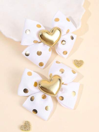 2 Stücke goldene Herzförmige Haarbögen für Mädchen, Vergoldete Punkte Bögen mit Haarstyling Clips für Party, Urlaub, coole Mädchen Zöpfe Bögen, Haarspangen, Urlaubsgeschenke, Kinderschmuck