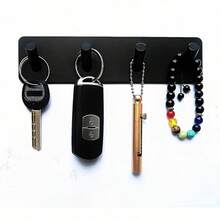 Wall Mounted Key Holder, Self-Adhesive Wall Key Hook, Stainless Steel Wall Hanging Key Rack, Suitable For Kitchen, Bathroom, Hallway - Black/Silver