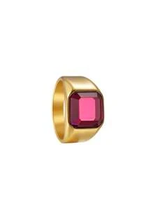 1pc Titanium Steel Rose Gold Simulation Gemstone Inlaid Ring - 1357 Gold-plated + Rose Red - View 15