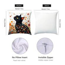 Set de 4 fundas de cojín decorativas con diseño de gato negro y flores de Klimt, hechas de tela de terciopelo suave, impresión unilateral, de 45 * 45 cm, adecuadas para sala de estar, dormitorio, sofá, decoración del hogar, regalo