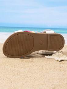 Girls' Summer New Rainbow Decor Cute Open Toe Beach Sandals, Suitable For Beach, Travel, Photography, School, Indoor