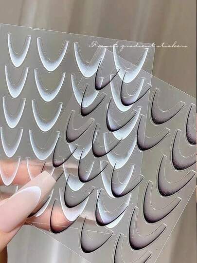 2 piezas Pegatinas de arte de uñas con línea degradada francesa, plantilla adhesiva 3D de diseño deslizante en negro y blanco para decoración de uñas DIY, suministros para uñas