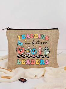 教师礼物，送给最好的老师字母印花化妆包，礼品袋旅行拉链袋，轻便收纳袋 - 紫紅色 - 查看 7