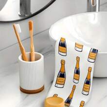 1 set / 2 piezas Toalla de cocina con diseño de botella de champán, toalla para platos, adecuada para comedor, cocina, baño, decoración diaria, decoración del hogar, regalos para mayores, amigos. Regalos para mayores y amigos.