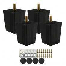 4 件/套黑色方形木制家具腿实木沙发腿家具脚替换腿适用于沙发柜床头柜椅子等 - 黑色 - 查看 2