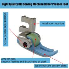 1PC Universal Straight Stitch Non Stick Bottom Roller Presser Foot For Household/Home Old Pedal/Treadle Sewing Machine Parts - Blue - View 11