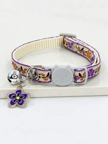1pc Embroidered Butterfly Pattern Pet Collar Pendant With Bell Decoration And Adjustable Cat Face Buckle, Suitable For Small Dogs And Cats