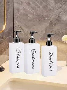 3pcs 500ml White Square Refillable Shampoo And Conditioner Dispensers With 3 Waterproof Labels Home Bathroom Decor Fall Decor Back To School - White - View 4