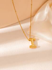 1 pièce Collier pendentif à lettre initiale de ballon à bulles en acier inoxydable plaqué or épais pour femmes et hommes, bijoux de mode personnalisés