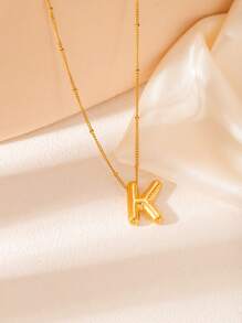 1 pièce Collier pendentif à lettre initiale de ballon à bulles en acier inoxydable plaqué or épais pour femmes et hommes, bijoux de mode personnalisés
