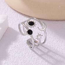 1-3pcs Fashion Bohemian Drip Oil Sun, Moon, Star, Stainless Steel Gold And Silver Open Rings, Suitable For Women Daily Wear Or As Valentine's Day Gift, Wedding, Beach