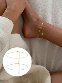 S925 Sterling Silver Dainty Waterproof Feet Bracelet 18k Gold Plated Adjustable Stackable Link Anklets Ankle Bracelets For Women Beach Jewelry - Anklet - View 2