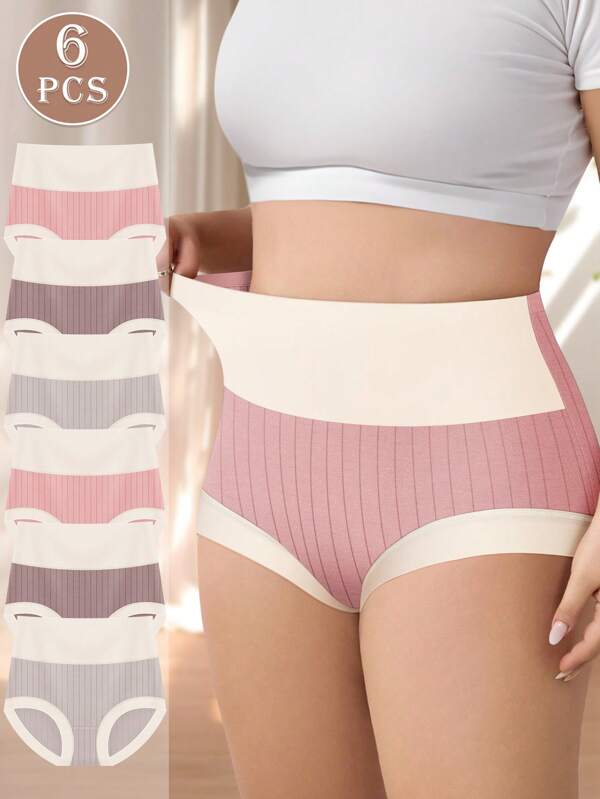 MIOTAN 6 piezas Bragas de mujer de talla grande de algodón, cintura alta, cómodas y suaves