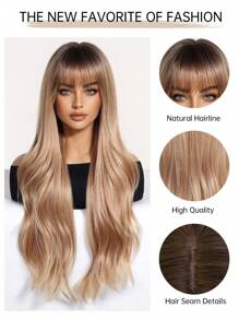 Tóc giả dài 26 inch màu nâu đỏ ánh đồng, xoăn nhẹ, phù hợp cho nữ, bồng bềnh và bóng mượt với phần mái, thích hợp cho các bữa tiệc và sử dụng hàng ngày. - Tóc vàng ombre - Xem 7
